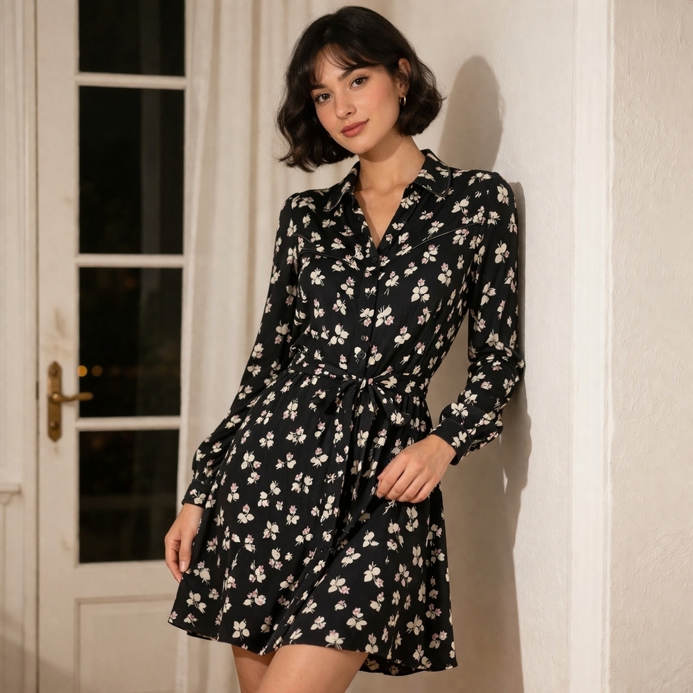 Sanctuary Dainty Black Floral Shirt Dress